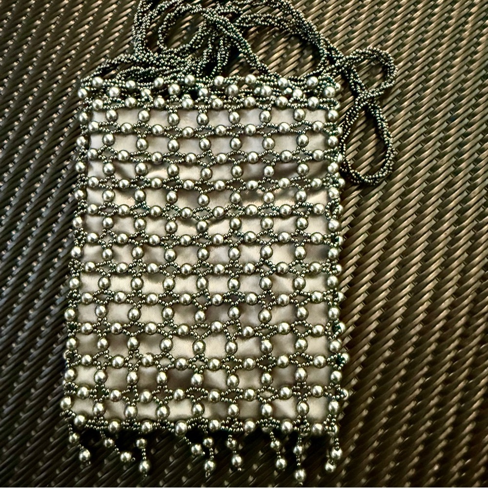 Vintage Giorgio Beverly Hills Evening Bag Glass Beaded Purse Black/Silver